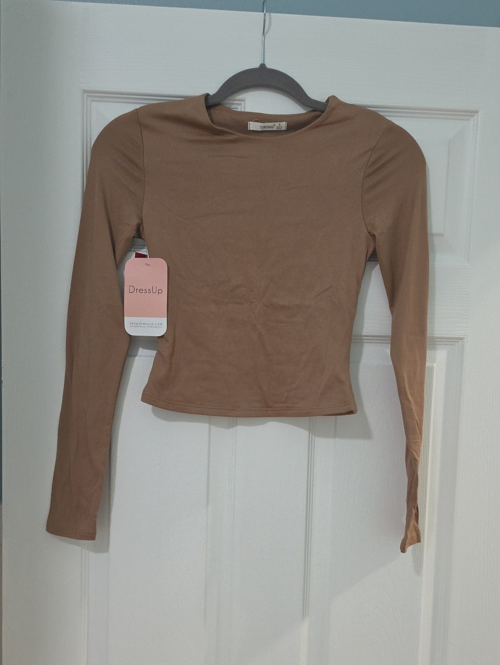 Women's Long-Sleeve Crop Top in Brown From Dress Up